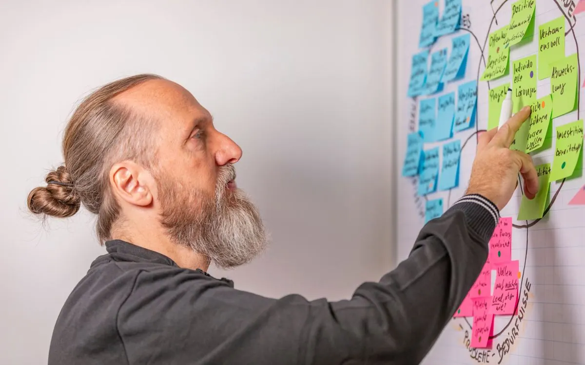 Benno Schmidtler skizziert eine Struktur am Whiteboard